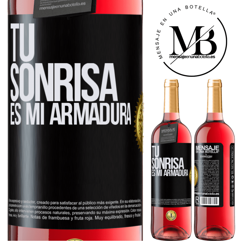 29,95 € Envío gratis | Vino Rosado Edición ROSÉ Tu sonrisa es mi armadura Etiqueta Negra. Etiqueta personalizable Vino joven Cosecha 2024 Tempranillo