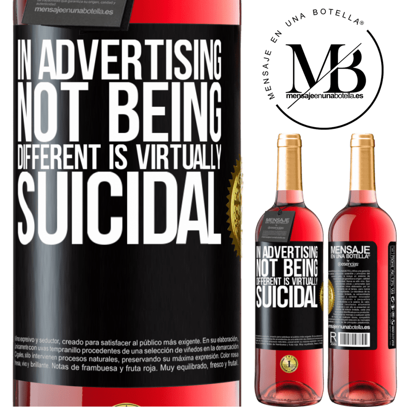 29,95 € Free Shipping | Rosé Wine ROSÉ Edition In advertising, not being different is virtually suicidal Black Label. Customizable label Young wine Harvest 2022 Tempranillo