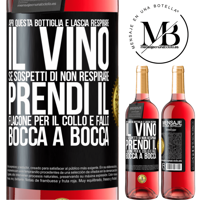 29,95 € Spedizione Gratuita | Vino rosato Edizione ROSÉ Apri questa bottiglia e lascia respirare il vino. Se sospetti di non respirare, prendi il flacone per il collo e fallo bocca Etichetta Nera. Etichetta personalizzabile Vino giovane Raccogliere 2023 Tempranillo