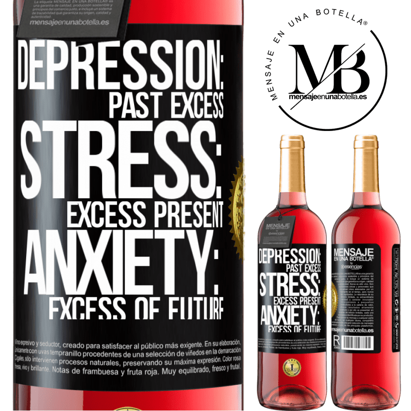 29,95 € Free Shipping | Rosé Wine ROSÉ Edition Depression: past excess. Stress: excess present. Anxiety: excess of future Black Label. Customizable label Young wine Harvest 2024 Tempranillo