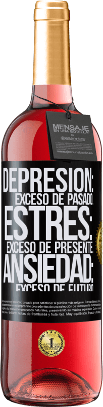 29,95 € | Vino Rosado Edición ROSÉ Depresión: exceso de pasado. Estrés: exceso de presente. Ansiedad: exceso de futuro Etiqueta Negra. Etiqueta personalizable Vino joven Cosecha 2025 Tempranillo