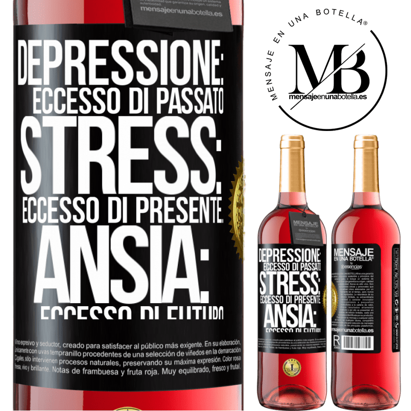 29,95 € Spedizione Gratuita | Vino rosato Edizione ROSÉ Depressione: eccesso in eccesso. Stress: eccesso di presente. Ansia: eccesso di futuro Etichetta Nera. Etichetta personalizzabile Vino giovane Raccogliere 2024 Tempranillo