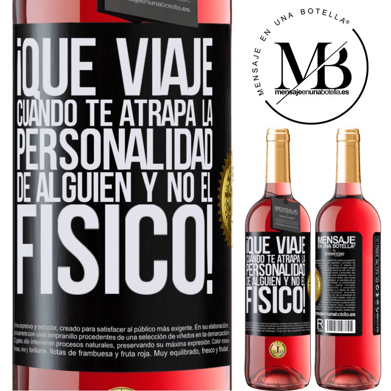 29,95 € Envío gratis | Vino Rosado Edición ROSÉ ¡Qué viaje cuando te atrapa la personalidad de alguien y no el físico! Etiqueta Negra. Etiqueta personalizable Vino joven Cosecha 2024 Tempranillo