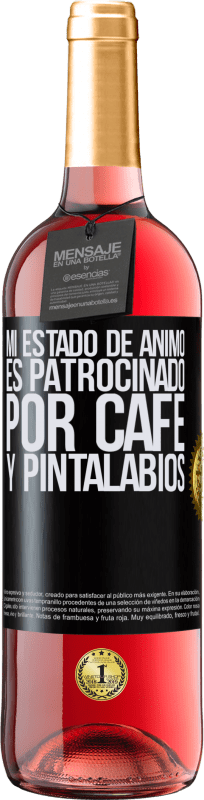 29,95 € Envío gratis | Vino Rosado Edición ROSÉ Mi estado de ánimo es patrocinado por café y pintalabios Etiqueta Negra. Etiqueta personalizable Vino joven Cosecha 2024 Tempranillo