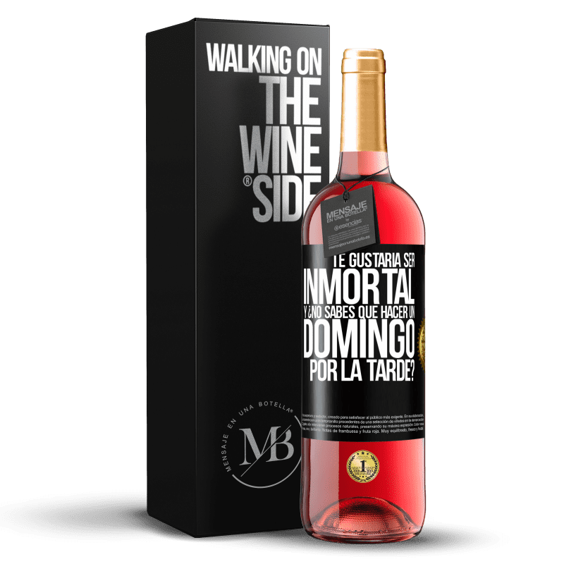 29,95 € Envío gratis | Vino Rosado Edición ROSÉ Te gustaría ser inmortal y ¿no sabes qué hacer un domingo por la tarde? Etiqueta Negra. Etiqueta personalizable Vino joven Cosecha 2024 Tempranillo