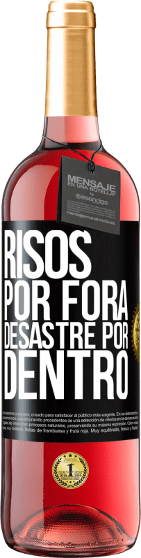 Envio grátis | Vinho rosé Edição ROSÉ Risos por fora, desastre por dentro Etiqueta Preta. Etiqueta personalizável Vinho jovem Colheita 2023 Tempranillo