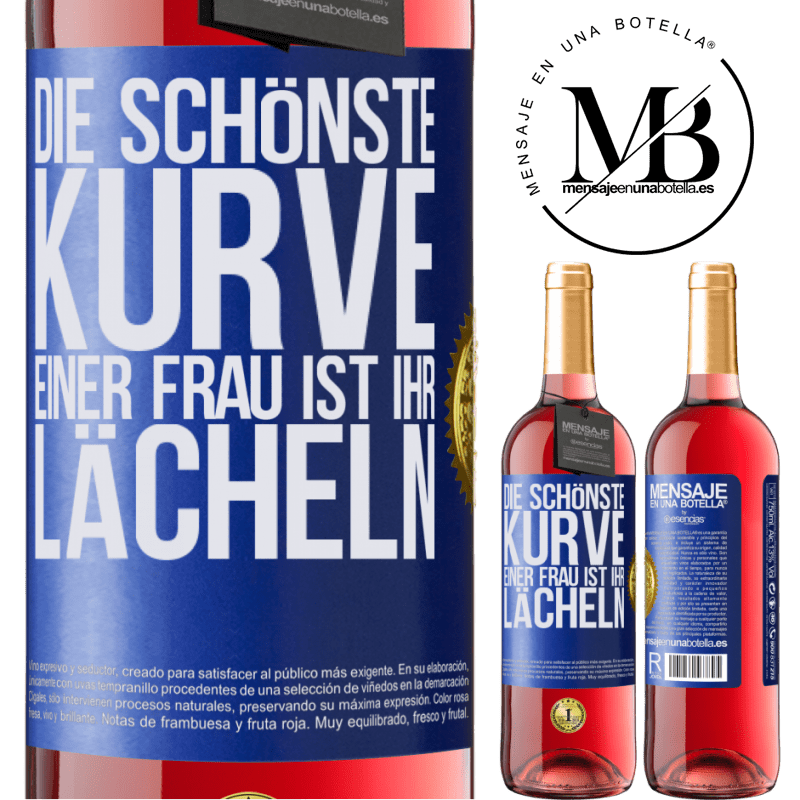 29,95 € Kostenloser Versand | Roséwein ROSÉ Ausgabe Die schönste Kurve einer Frau ist ihr Lächeln Blaue Markierung. Anpassbares Etikett Junger Wein Ernte 2024 Tempranillo