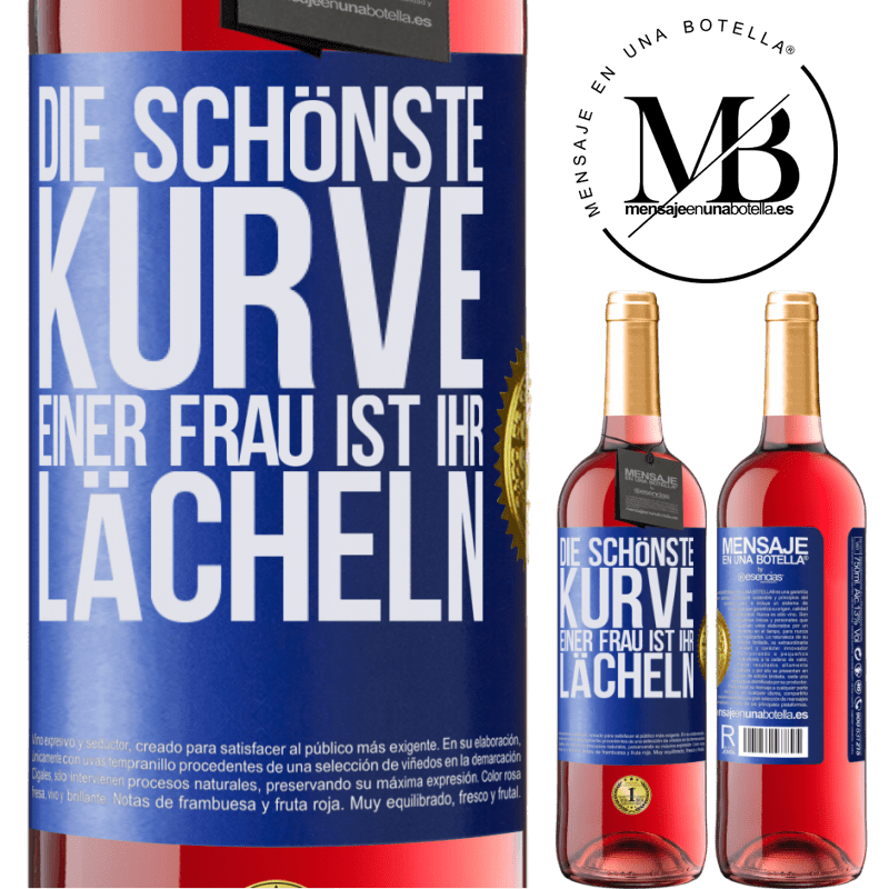 29,95 € Kostenloser Versand | Roséwein ROSÉ Ausgabe Die schönste Kurve einer Frau ist ihr Lächeln Blaue Markierung. Anpassbares Etikett Junger Wein Ernte 2025 Tempranillo