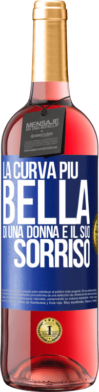 29,95 € Spedizione Gratuita | Vino rosato Edizione ROSÉ La curva più bella di una donna è il suo sorriso Etichetta Blu. Etichetta personalizzabile Vino giovane Raccogliere 2025 Tempranillo