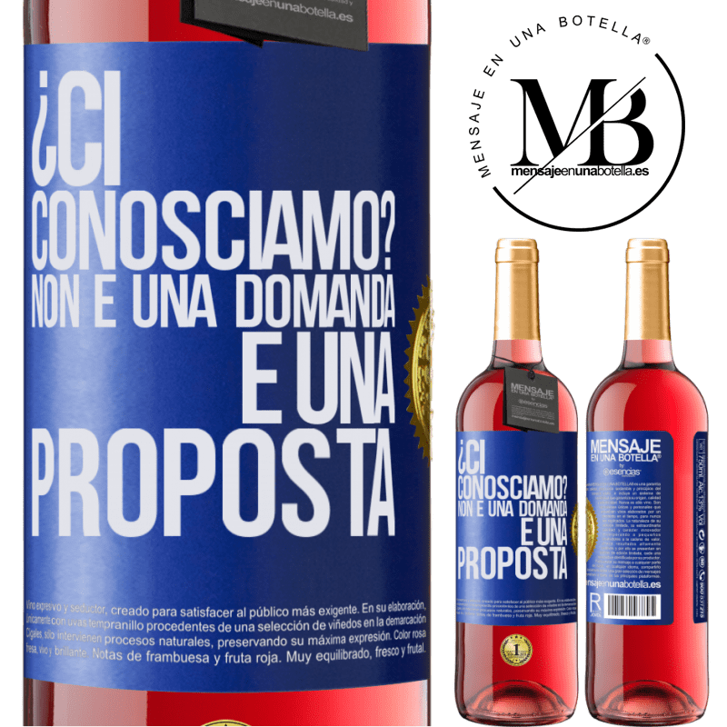 29,95 € Spedizione Gratuita | Vino rosato Edizione ROSÉ ¿Ci conosciamo? Non è una domanda, è una proposta Etichetta Blu. Etichetta personalizzabile Vino giovane Raccogliere 2024 Tempranillo