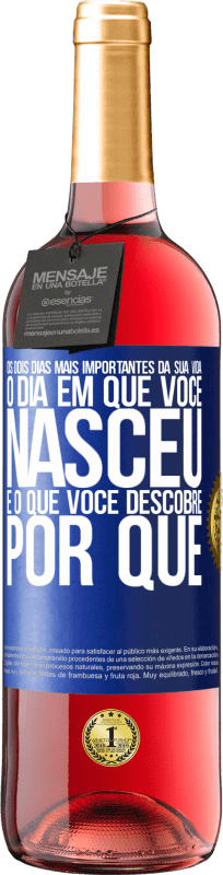 29,95 € | Vinho rosé Edição ROSÉ Os dois dias mais importantes da sua vida: o dia em que você nasceu e o que você descobre por que Etiqueta Azul. Etiqueta personalizável Vinho jovem Colheita 2023 Tempranillo