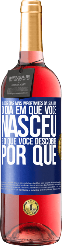 29,95 € | Vinho rosé Edição ROSÉ Os dois dias mais importantes da sua vida: o dia em que você nasceu e o que você descobre por que Etiqueta Azul. Etiqueta personalizável Vinho jovem Colheita 2025 Tempranillo