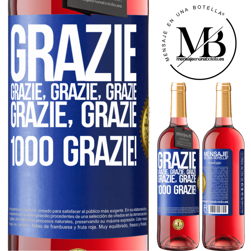 29,95 € Spedizione Gratuita | Vino rosato Edizione ROSÉ Grazie, grazie, grazie, grazie, grazie, grazie 1000 Grazie! Etichetta Blu. Etichetta personalizzabile Vino giovane Raccogliere 2023 Tempranillo