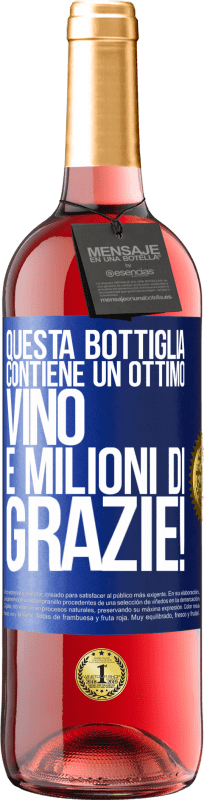 29,95 € | Vino rosato Edizione ROSÉ Questa bottiglia contiene un ottimo vino e milioni di GRAZIE! Etichetta Blu. Etichetta personalizzabile Vino giovane Raccogliere 2023 Tempranillo