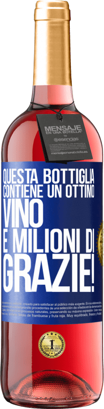 29,95 € | Vino rosato Edizione ROSÉ Questa bottiglia contiene un ottimo vino e milioni di GRAZIE! Etichetta Blu. Etichetta personalizzabile Vino giovane Raccogliere 2024 Tempranillo