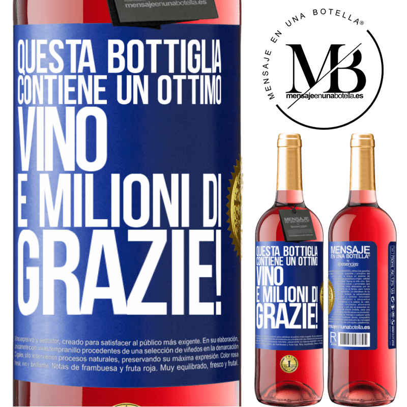 29,95 € Spedizione Gratuita | Vino rosato Edizione ROSÉ Questa bottiglia contiene un ottimo vino e milioni di GRAZIE! Etichetta Blu. Etichetta personalizzabile Vino giovane Raccogliere 2023 Tempranillo