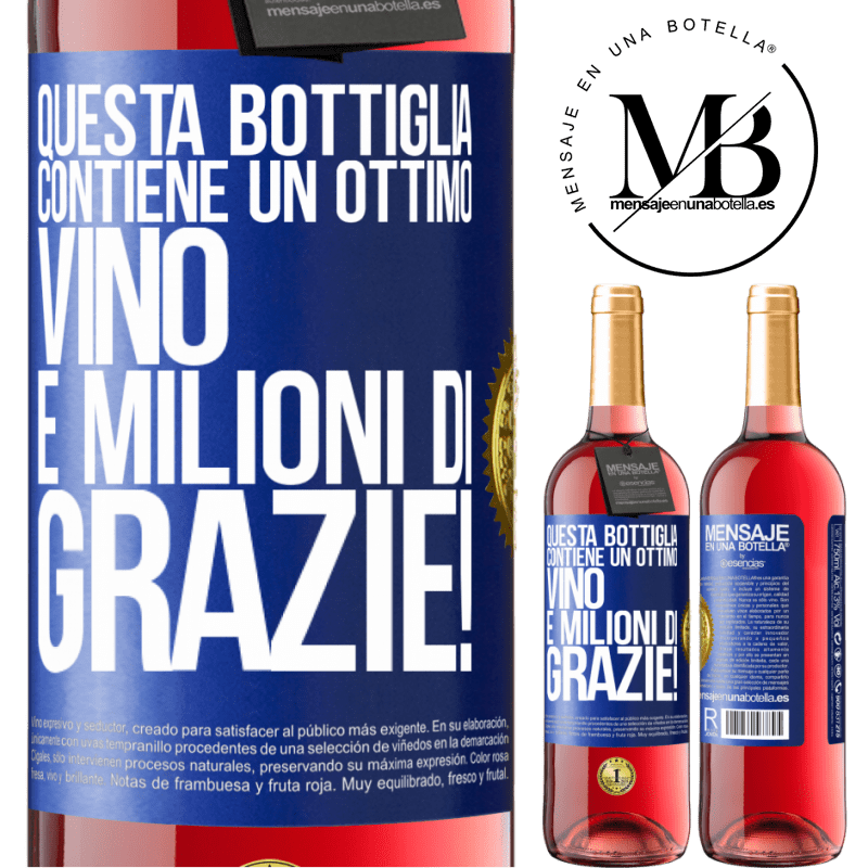 29,95 € Spedizione Gratuita | Vino rosato Edizione ROSÉ Questa bottiglia contiene un ottimo vino e milioni di GRAZIE! Etichetta Blu. Etichetta personalizzabile Vino giovane Raccogliere 2025 Tempranillo