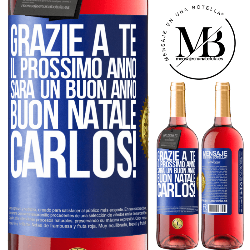 29,95 € Spedizione Gratuita | Vino rosato Edizione ROSÉ Grazie a te il prossimo anno sarà un buon anno. Buon Natale, Carlos! Etichetta Blu. Etichetta personalizzabile Vino giovane Raccogliere 2025 Tempranillo