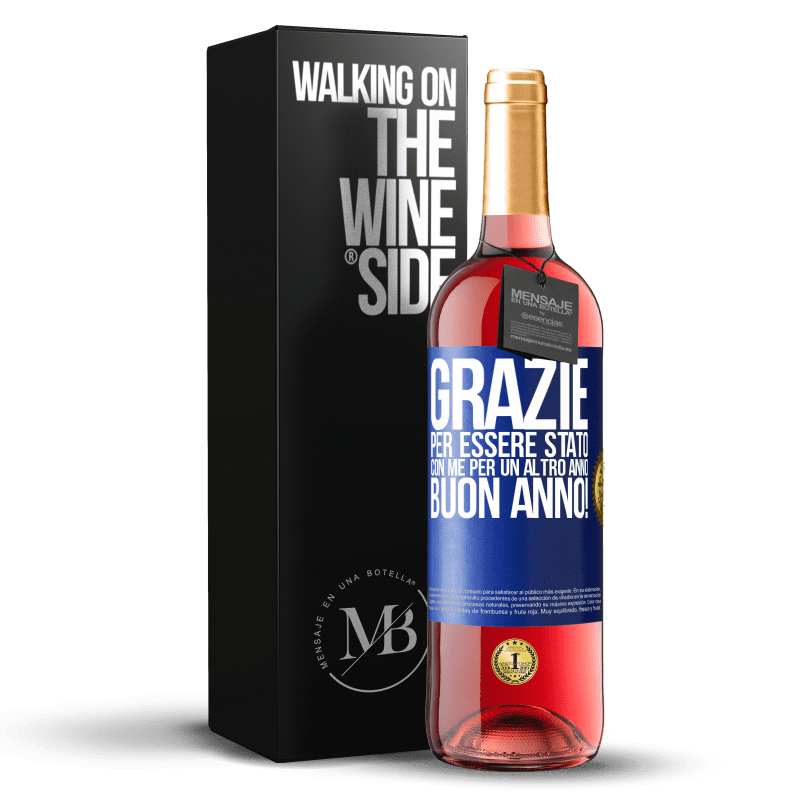 29,95 € Spedizione Gratuita | Vino rosato Edizione ROSÉ Grazie per essere stato con me per un altro anno. Buon anno! Etichetta Blu. Etichetta personalizzabile Vino giovane Raccogliere 2024 Tempranillo
