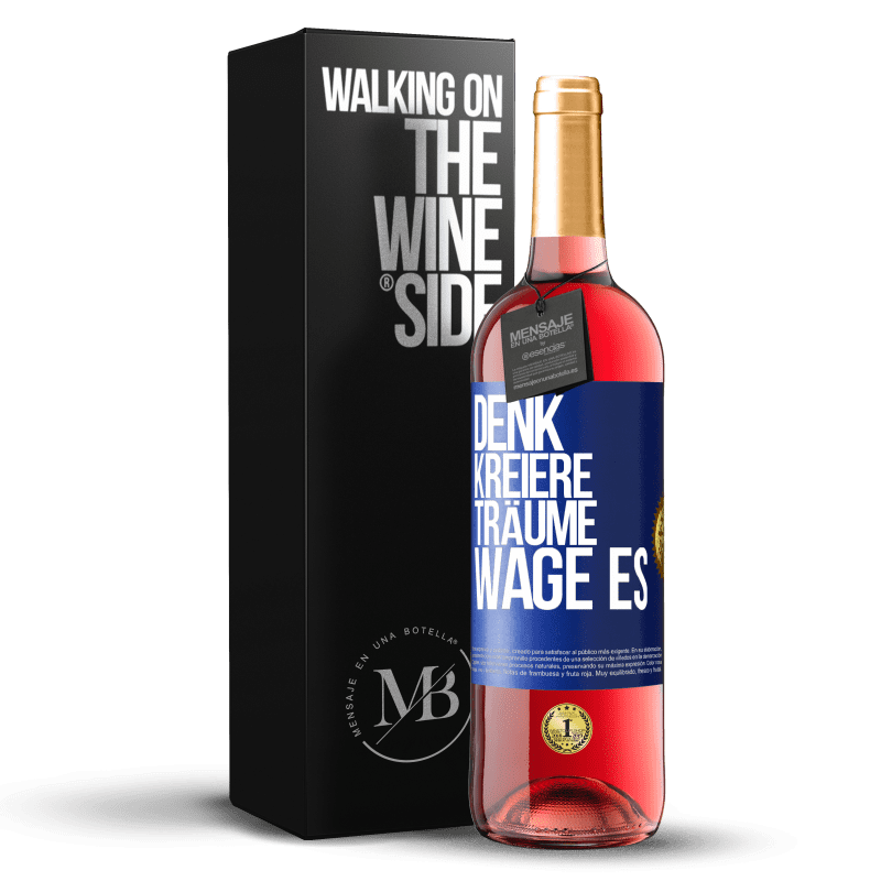 29,95 € Kostenloser Versand | Roséwein ROSÉ Ausgabe Denk. Kreiere. Träume. Wage es Blaue Markierung. Anpassbares Etikett Junger Wein Ernte 2024 Tempranillo