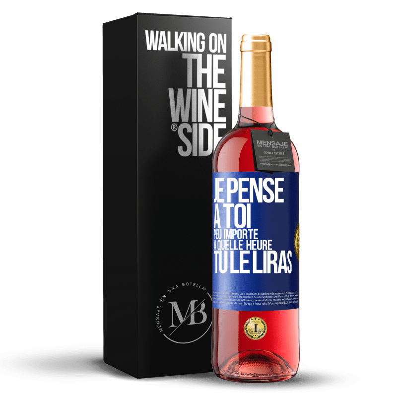 29,95 € Envoi gratuit | Vin rosé Édition ROSÉ Je pense à toi. Peu importe à quelle heure tu le liras Étiquette Bleue. Étiquette personnalisable Vin jeune Récolte 2024 Tempranillo