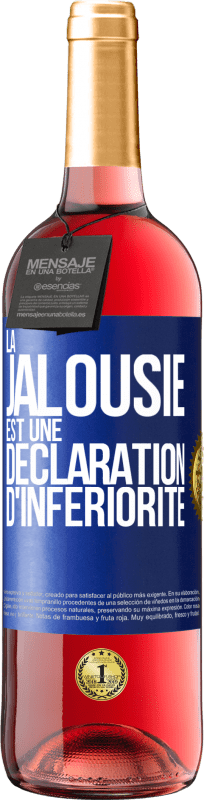 29,95 € Envoi gratuit | Vin rosé Édition ROSÉ La jalousie est une déclaration d'infériorité Étiquette Bleue. Étiquette personnalisable Vin jeune Récolte 2025 Tempranillo