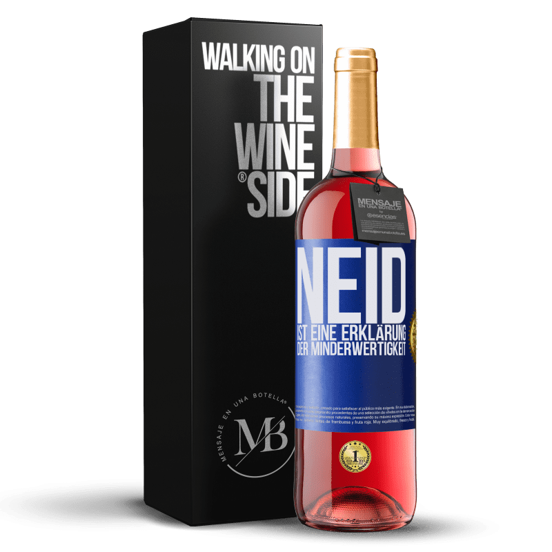 29,95 € Kostenloser Versand | Roséwein ROSÉ Ausgabe Neid ist eine Erklärung der Minderwertigkeit Blaue Markierung. Anpassbares Etikett Junger Wein Ernte 2023 Tempranillo