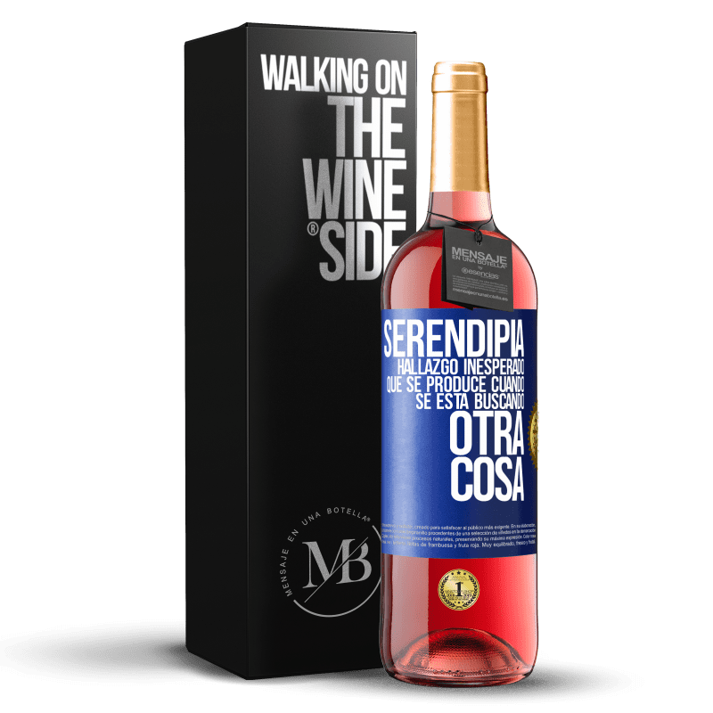 29,95 € Envío gratis | Vino Rosado Edición ROSÉ Serendipia. Hallazgo inesperado que se produce cuando se está buscando otra cosa Etiqueta Azul. Etiqueta personalizable Vino joven Cosecha 2024 Tempranillo