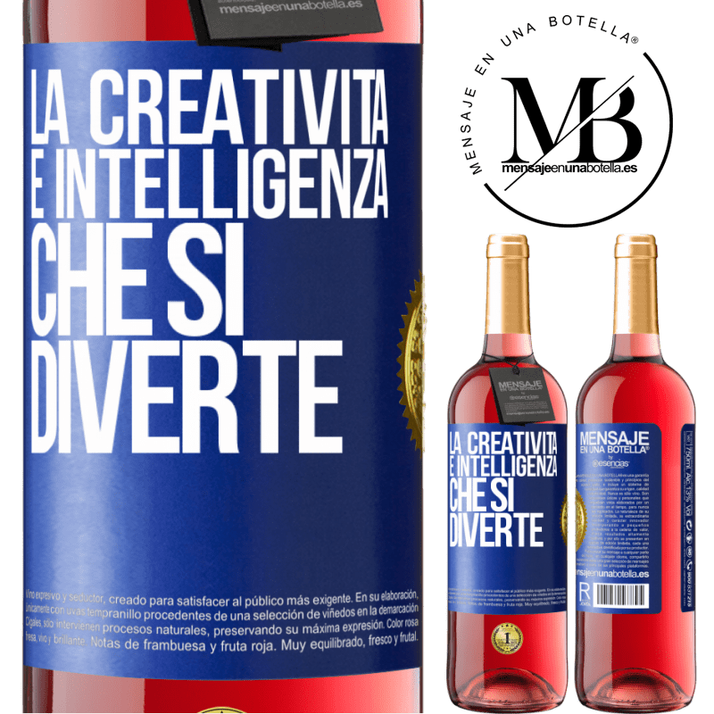 29,95 € Spedizione Gratuita | Vino rosato Edizione ROSÉ La creatività è intelligenza che si diverte Etichetta Blu. Etichetta personalizzabile Vino giovane Raccogliere 2023 Tempranillo