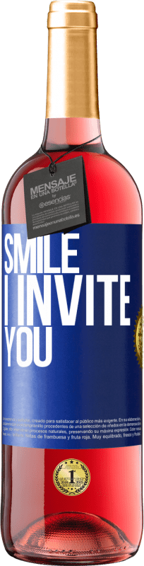 29,95 € 送料無料 | ロゼワイン ROSÉエディション 笑顔、私は招待します 青いタグ. カスタマイズ可能なラベル 若いワイン 収穫 2023 Tempranillo