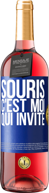 Envoi gratuit | Vin rosé Édition ROSÉ Souris, c'est moi qui invite Étiquette Bleue. Étiquette personnalisable Vin jeune Récolte 2023 Tempranillo