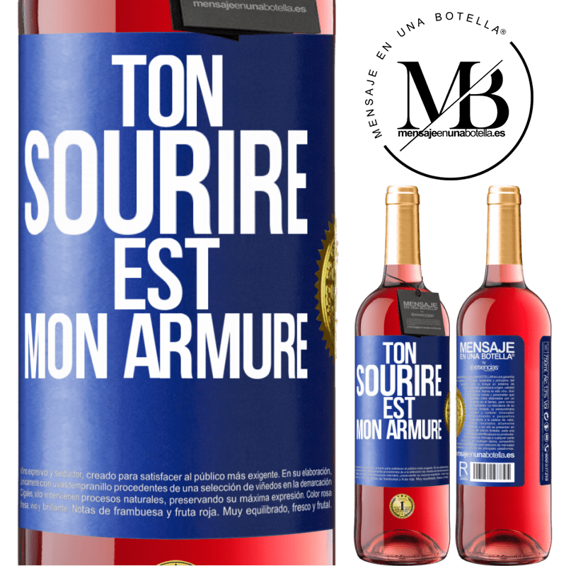 29,95 € Envoi gratuit | Vin rosé Édition ROSÉ Ton sourire est mon armure Étiquette Bleue. Étiquette personnalisable Vin jeune Récolte 2024 Tempranillo