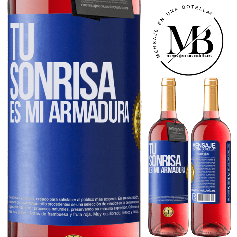 29,95 € Envío gratis | Vino Rosado Edición ROSÉ Tu sonrisa es mi armadura Etiqueta Azul. Etiqueta personalizable Vino joven Cosecha 2024 Tempranillo