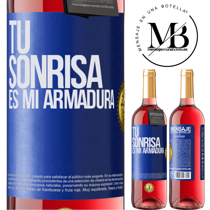 29,95 € Envío gratis | Vino Rosado Edición ROSÉ Tu sonrisa es mi armadura Etiqueta Azul. Etiqueta personalizable Vino joven Cosecha 2025 Tempranillo