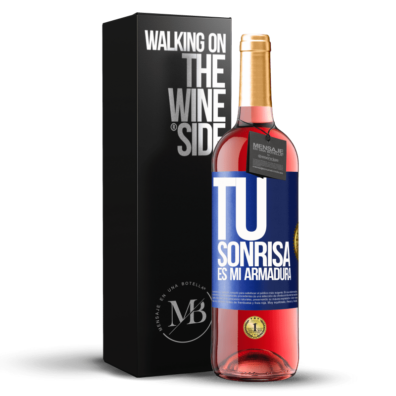 29,95 € Envío gratis | Vino Rosado Edición ROSÉ Tu sonrisa es mi armadura Etiqueta Azul. Etiqueta personalizable Vino joven Cosecha 2024 Tempranillo