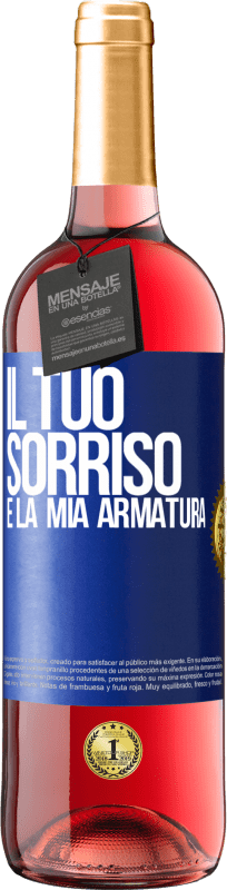 29,95 € | Vino rosato Edizione ROSÉ Il tuo sorriso è la mia armatura Etichetta Blu. Etichetta personalizzabile Vino giovane Raccogliere 2024 Tempranillo