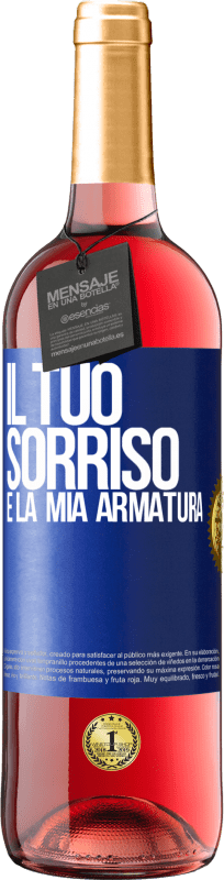 29,95 € Spedizione Gratuita | Vino rosato Edizione ROSÉ Il tuo sorriso è la mia armatura Etichetta Blu. Etichetta personalizzabile Vino giovane Raccogliere 2025 Tempranillo