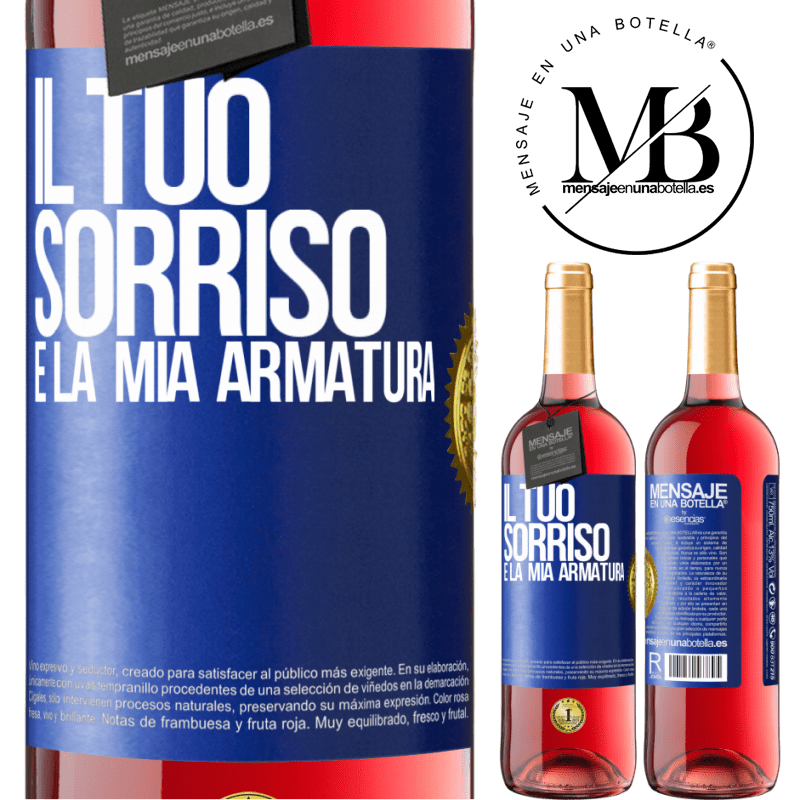 29,95 € Spedizione Gratuita | Vino rosato Edizione ROSÉ Il tuo sorriso è la mia armatura Etichetta Blu. Etichetta personalizzabile Vino giovane Raccogliere 2024 Tempranillo