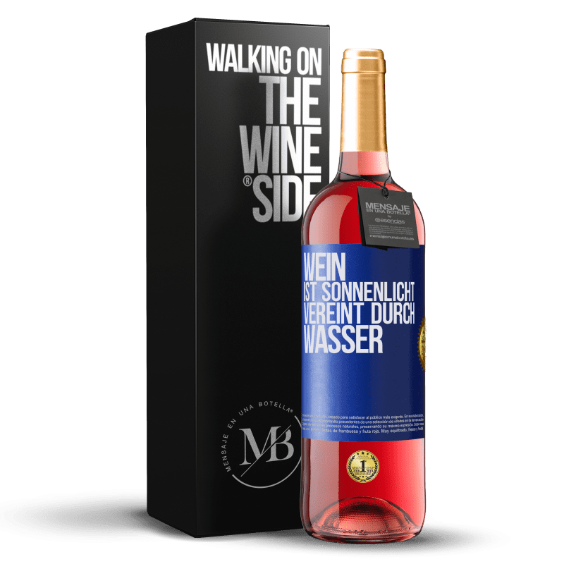 29,95 € Kostenloser Versand | Roséwein ROSÉ Ausgabe Wein ist Sonnenlicht, vereint durch Wasser Blaue Markierung. Anpassbares Etikett Junger Wein Ernte 2023 Tempranillo