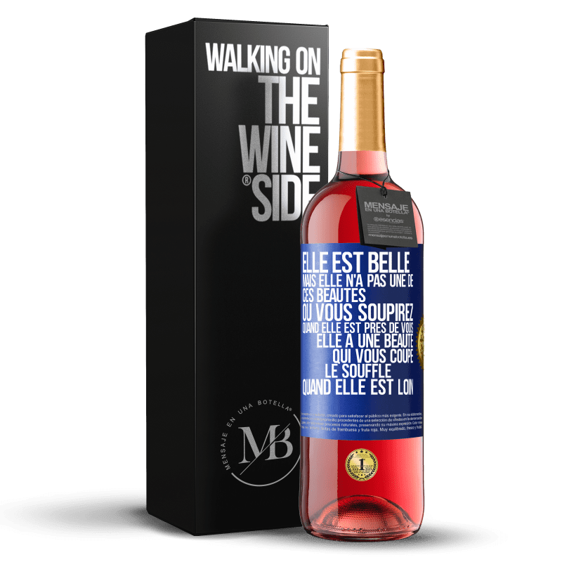 29,95 € Envoi gratuit | Vin rosé Édition ROSÉ Elle est belle. Mais elle n'a pas une de ces beautés où vous soupirez quand elle est près de vous. Elle a une beauté qui vous co Étiquette Bleue. Étiquette personnalisable Vin jeune Récolte 2024 Tempranillo