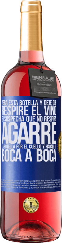 29,95 € Envío gratis | Vino Rosado Edición ROSÉ Abra esta botella y deje que respire el vino. Si sospecha que no respira, agarre la botella por el cuello y hágale el boca a Etiqueta Azul. Etiqueta personalizable Vino joven Cosecha 2025 Tempranillo
