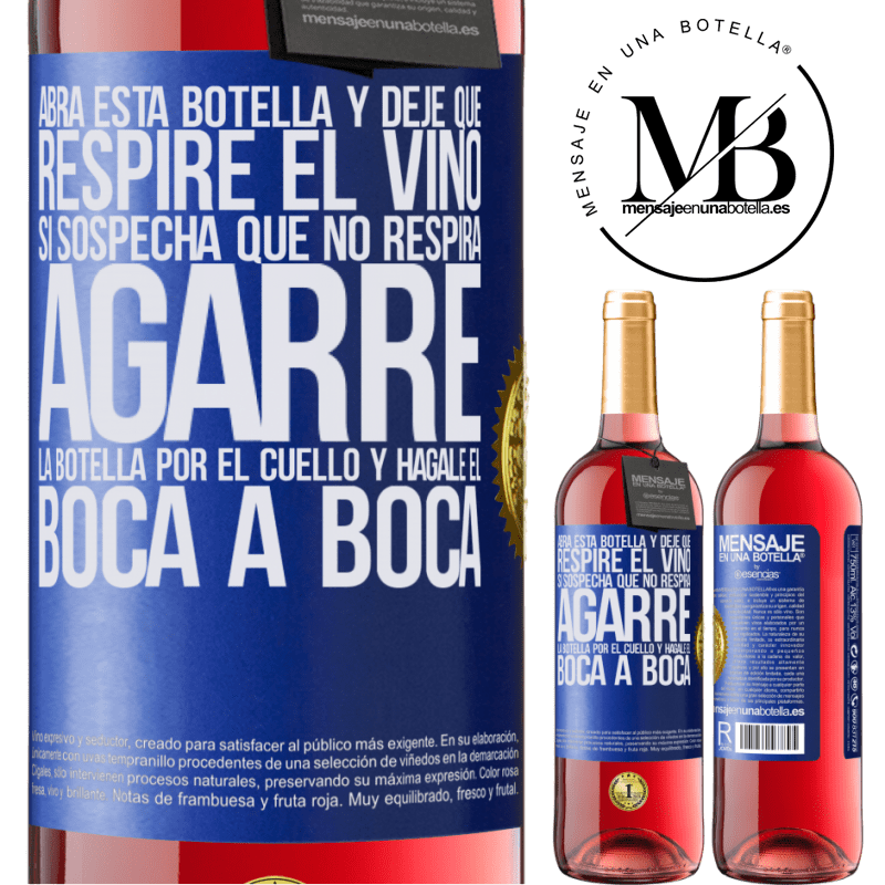 29,95 € Envío gratis | Vino Rosado Edición ROSÉ Abra esta botella y deje que respire el vino. Si sospecha que no respira, agarre la botella por el cuello y hágale el boca a Etiqueta Azul. Etiqueta personalizable Vino joven Cosecha 2023 Tempranillo