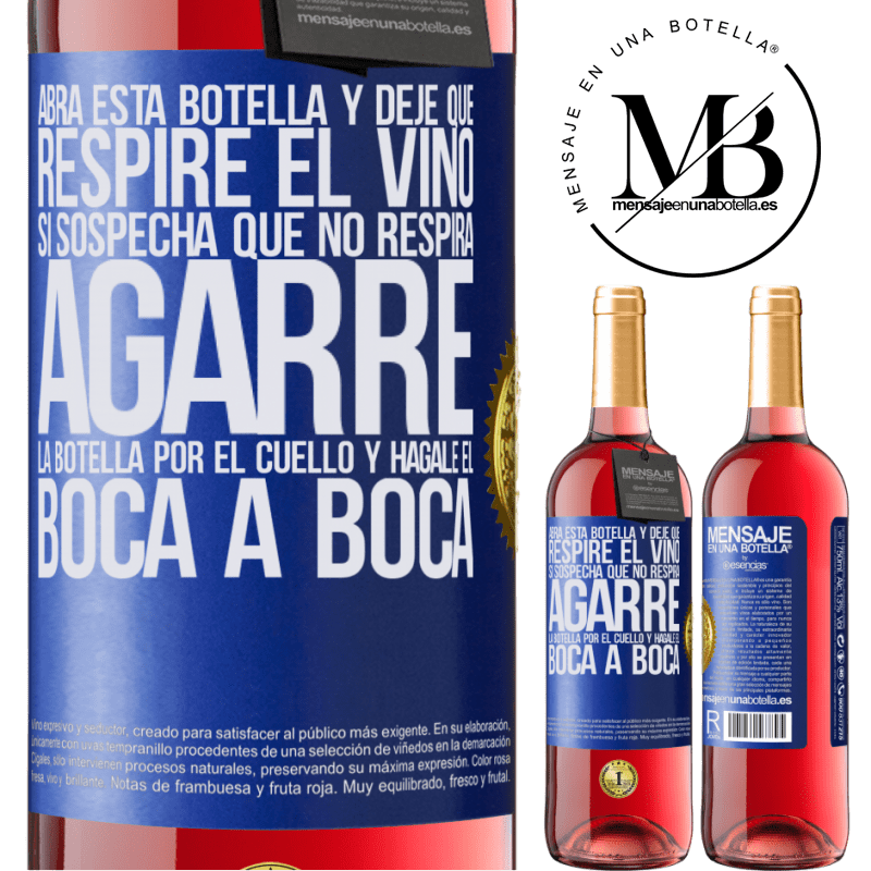 29,95 € Envío gratis | Vino Rosado Edición ROSÉ Abra esta botella y deje que respire el vino. Si sospecha que no respira, agarre la botella por el cuello y hágale el boca a Etiqueta Azul. Etiqueta personalizable Vino joven Cosecha 2025 Tempranillo