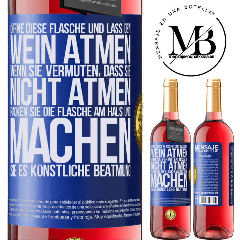 29,95 € Kostenloser Versand | Roséwein ROSÉ Ausgabe Öffnen Sie diese Flasche und lassen Sie den Wein atmen. Wenn Sie vermuten, dass er nicht atmet, packen Sie die Flasche am Hals u Blaue Markierung. Anpassbares Etikett Junger Wein Ernte 2023 Tempranillo