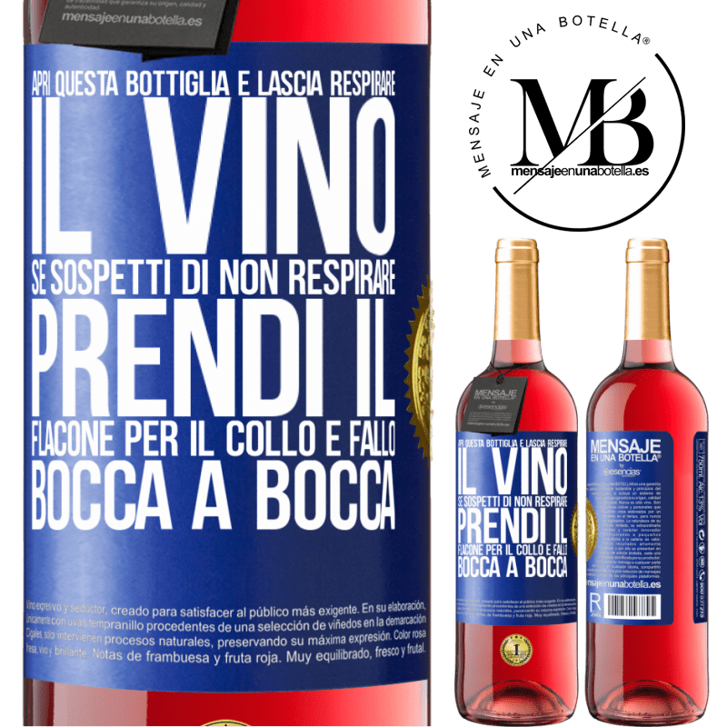 29,95 € Spedizione Gratuita | Vino rosato Edizione ROSÉ Apri questa bottiglia e lascia respirare il vino. Se sospetti di non respirare, prendi il flacone per il collo e fallo bocca Etichetta Blu. Etichetta personalizzabile Vino giovane Raccogliere 2023 Tempranillo