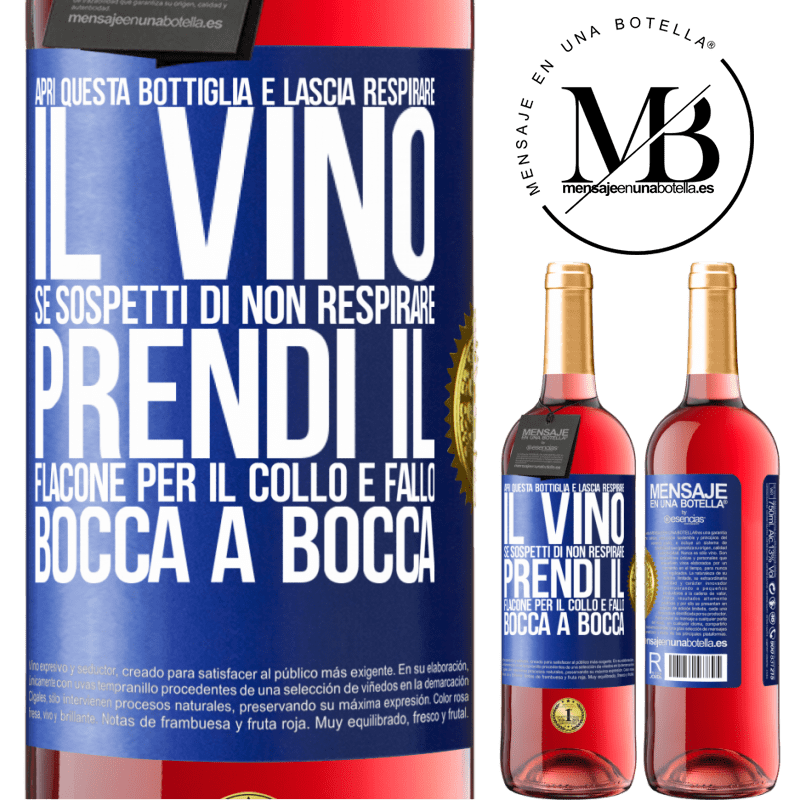 29,95 € Spedizione Gratuita | Vino rosato Edizione ROSÉ Apri questa bottiglia e lascia respirare il vino. Se sospetti di non respirare, prendi il flacone per il collo e fallo bocca Etichetta Blu. Etichetta personalizzabile Vino giovane Raccogliere 2025 Tempranillo