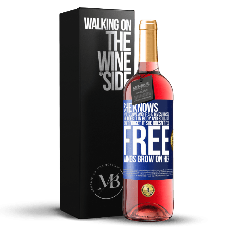 29,95 € Free Shipping | Rosé Wine ROSÉ Edition He knows how to love, and if he gives himself, he does it in body and soul. But, don't forget, if you don't feel free, your Blue Label. Customizable label Young wine Harvest 2023 Tempranillo
