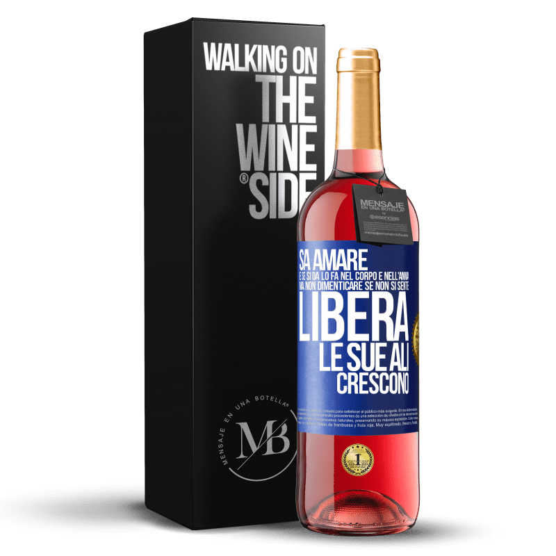 29,95 € Spedizione Gratuita | Vino rosato Edizione ROSÉ Sa amare, e se si dona, lo fa nel corpo e nell'anima. Ma, non dimenticare, se non ti senti libero, le tue ali crescono Etichetta Blu. Etichetta personalizzabile Vino giovane Raccogliere 2025 Tempranillo