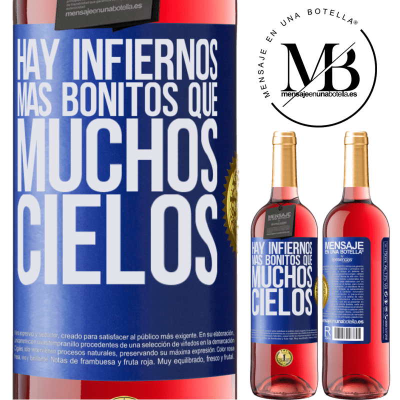 29,95 € Envío gratis | Vino Rosado Edición ROSÉ Hay infiernos más bonitos que muchos cielos Etiqueta Azul. Etiqueta personalizable Vino joven Cosecha 2023 Tempranillo