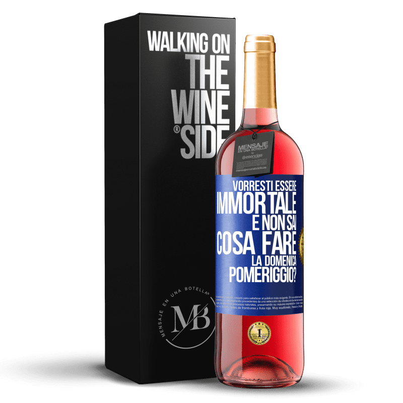 29,95 € Spedizione Gratuita | Vino rosato Edizione ROSÉ Vorresti essere immortale e non sai cosa fare la domenica pomeriggio? Etichetta Blu. Etichetta personalizzabile Vino giovane Raccogliere 2023 Tempranillo